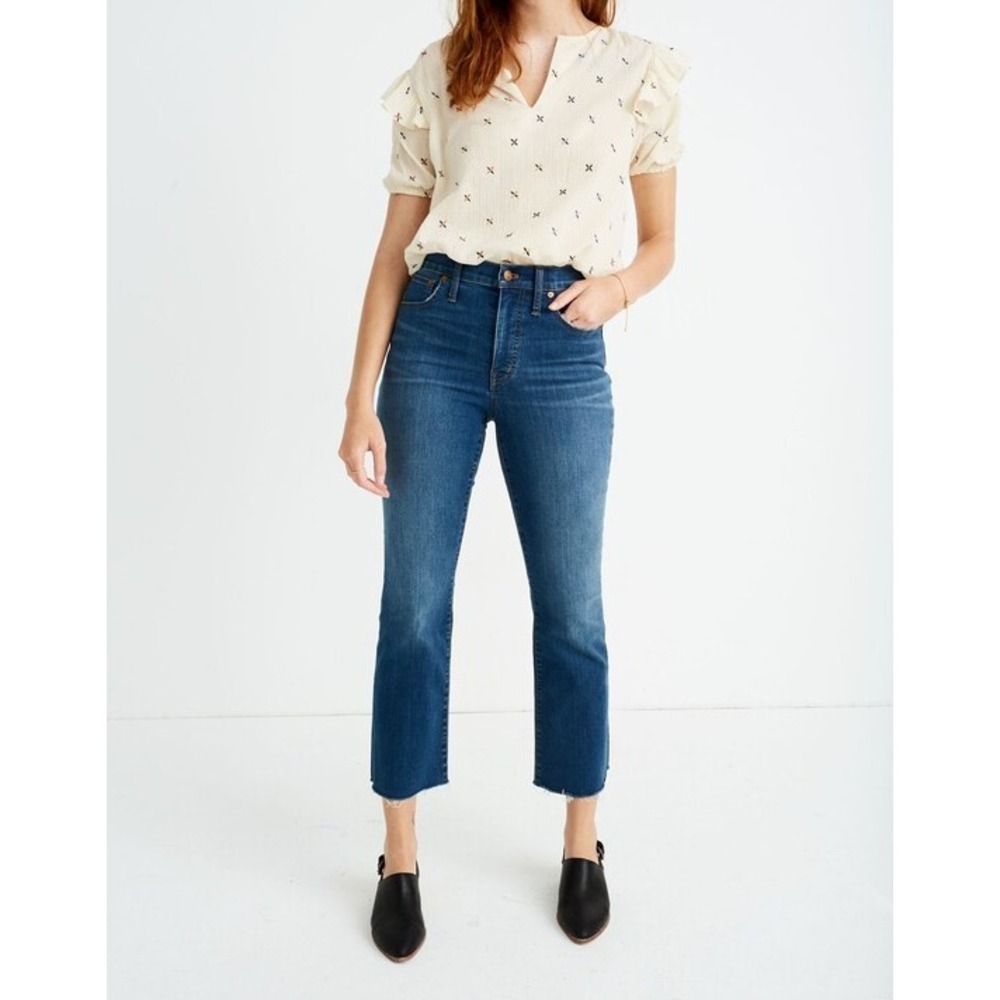 Madewell Jeans Cali Demi-Boot 26‎ Preston Blue Raw Hem High Rise Stretch Denim